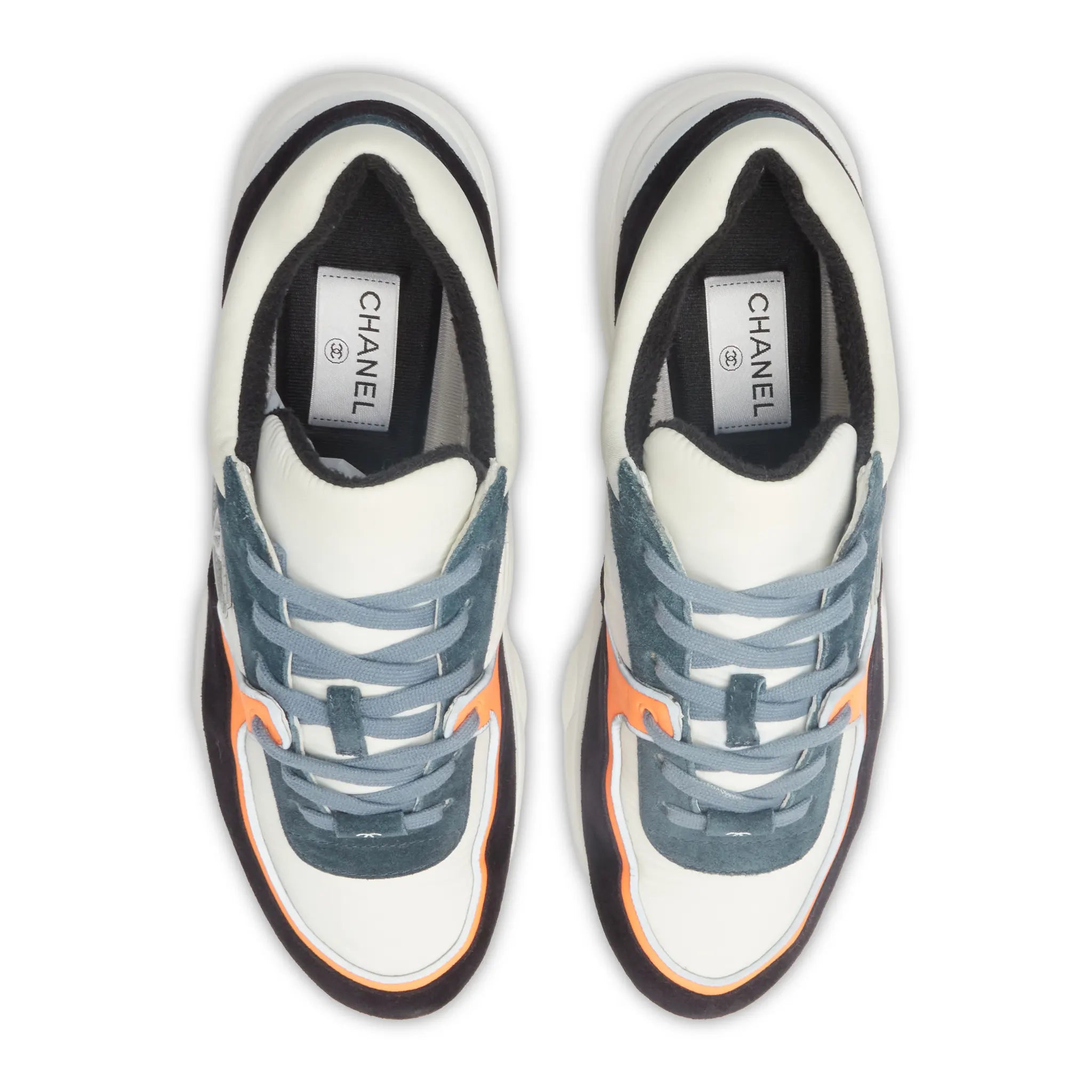 Upper View of Preloved - Chanel CC Logo Suede Nylon White Orange Blue Sneaker